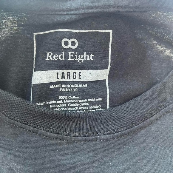 Men’s Graphic Short Sleeve Black T Shirt Red Eight Brand Large 100% Cotton - Picture 5 of 5